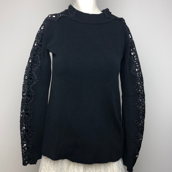 Stylus Black Cotton Blend Crocheted Sleeve Pullover Sweater Size M - Picture 1 of 12